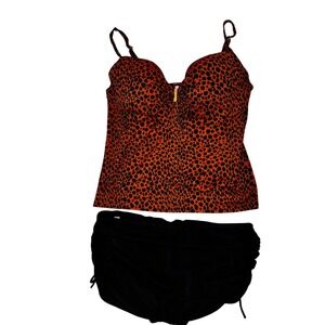Victoria's Secret Tankini Skirted Bikini Swimsuit Set Orange Black Women's M 36C